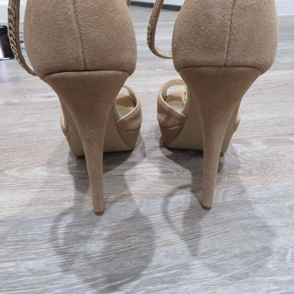 Steve Madden Womens Sz 10 Nude Beige  P-Pome Platform Suede T Strap Heels - Picture 5 of 10